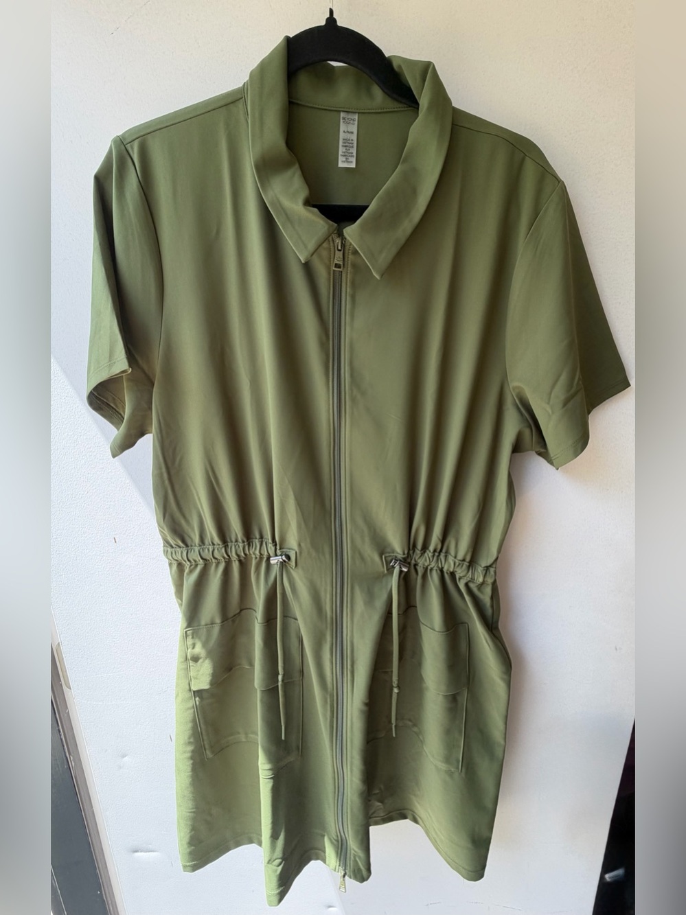 Beyond Yoga Olive Green Zip-Front Utility Dress